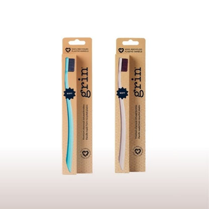 Grin 100% Recycled Toothbrush Mixed Blue & White (Soft) - Pouch Australia