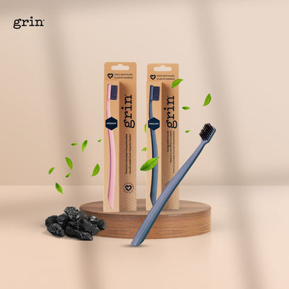 Grin 100% Recycled Toothbrush Mixed Pink & Charcoal (Medium) - Pouch Australia